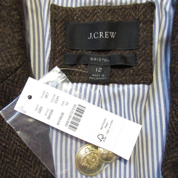 NWT J.Crew Bristol Blazer in Chocolate Umber Herringbone Wool Double-Breasted 12 - Picture 4 of 7